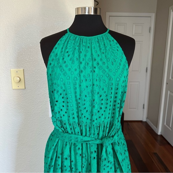 Antonio Melani Tear RIVER EYELET TROPICAL PALMS Green Halter Maxi Dress Size 10 - Picture 5 of 12